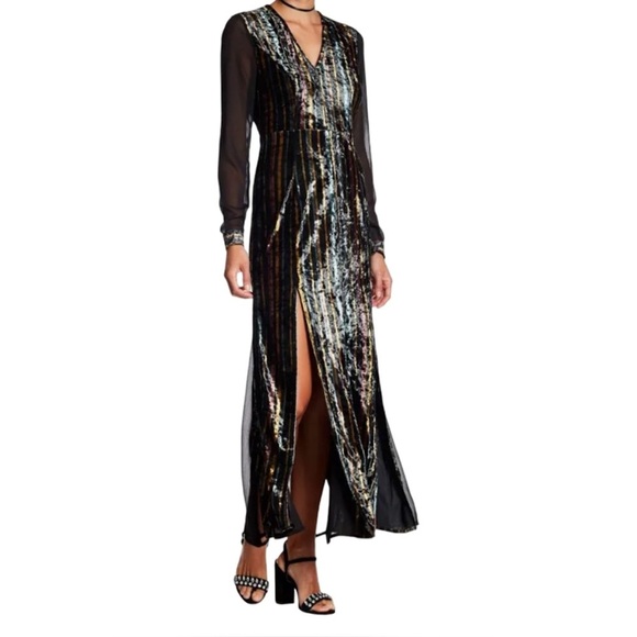 Romeo & Juliet Couture Velvet Mesh Maxi Dress Multicolor Metallic Size Medium - Picture 1 of 15